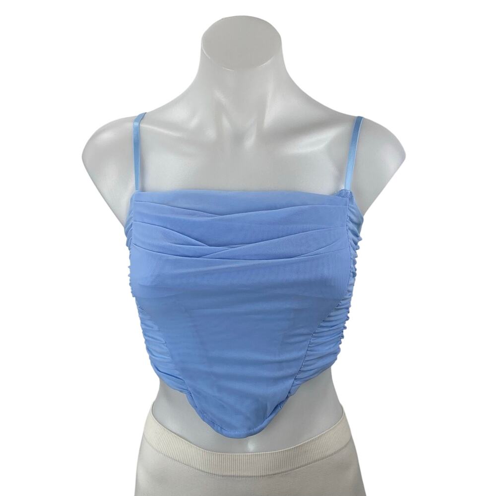 NEW Zesica Blue Sleeveless Ruched Bustier Corset Longline Cami Crop Top Size XS